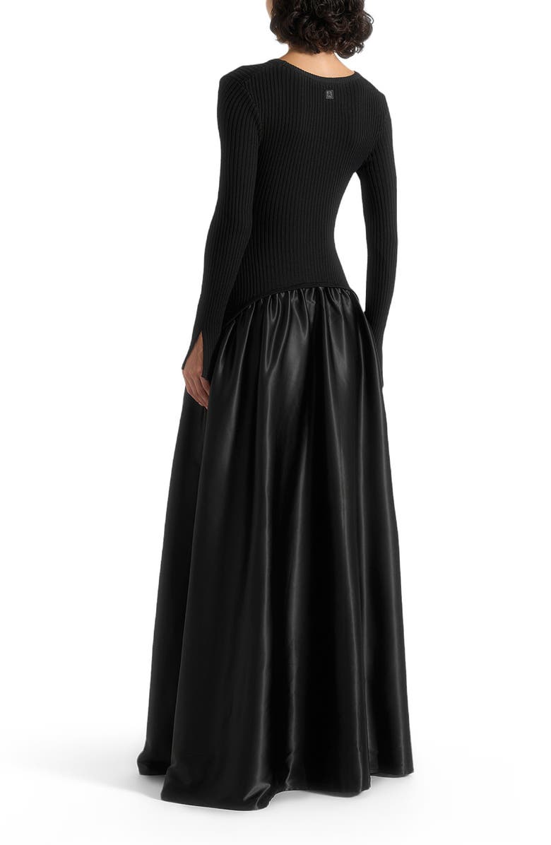 Manière De Voir Adeline Knit & Satin Curved Hem Maxi Dress, Alternate, color, Black