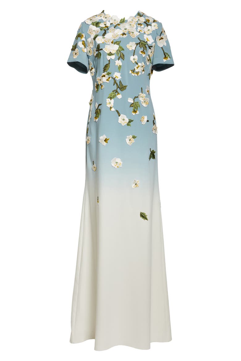 Cherry Blossom Embroidered Dégradé Georgette Gown, Alternate, color, SEAGLASS/ IVORY