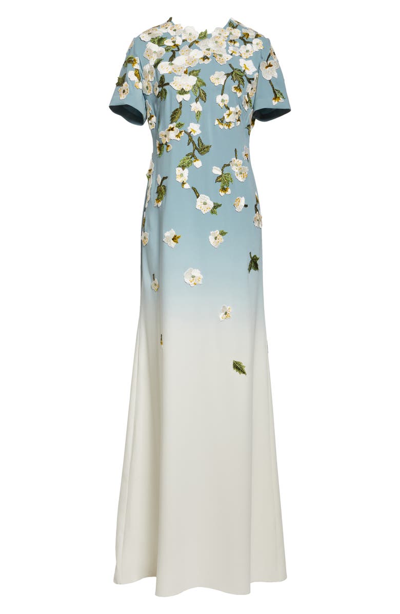 Oscar de la Renta Cherry Blossom Embroidered Dégradé Georgette Gown, Alternate, color, 