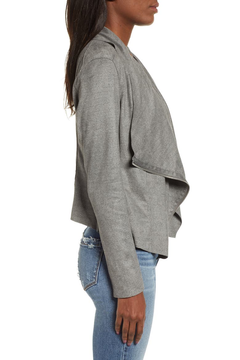 Faux Suede Drape Jacket, Alternate, color, HEATHERED GREY