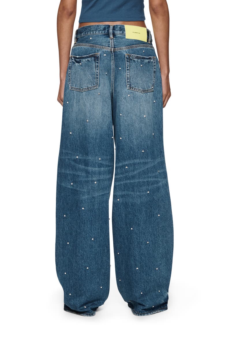 Rhinestone Baggy Wide Leg Jeans, Alternate, color, MID INDIGO