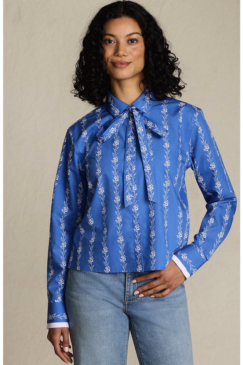 Easy Care Shirt with Removable Bow, Main, color, Muted Cobalt Floral Stripes