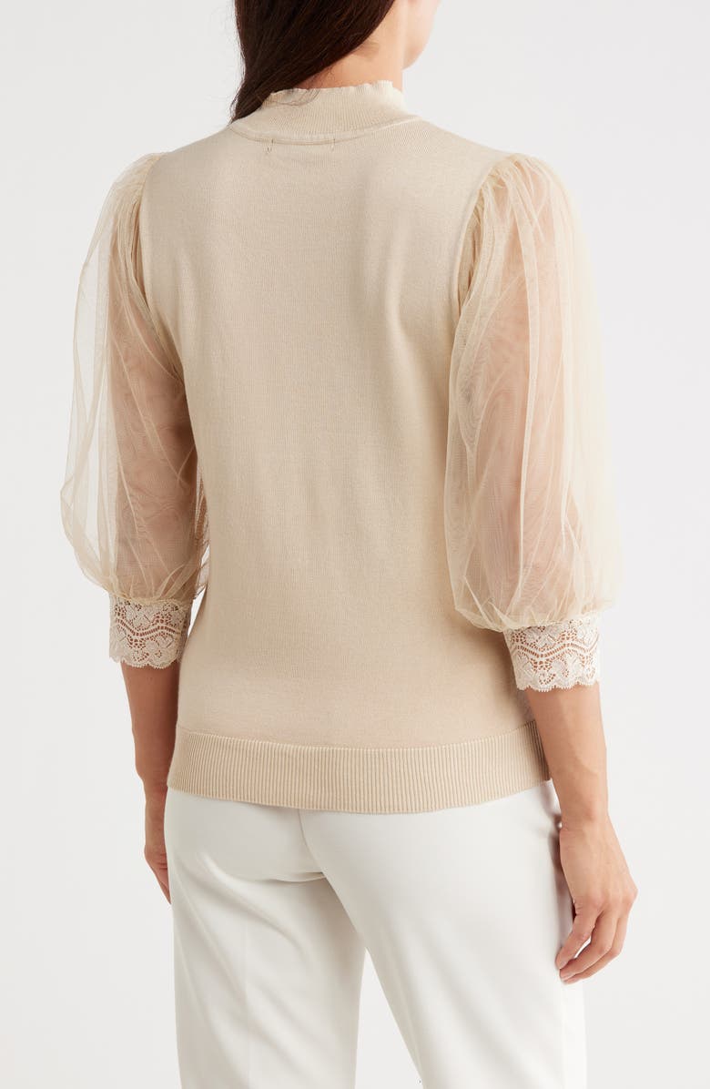 BY DESIGN Hailey Mesh Sleeve Sweater, Alternate, color, Champagne