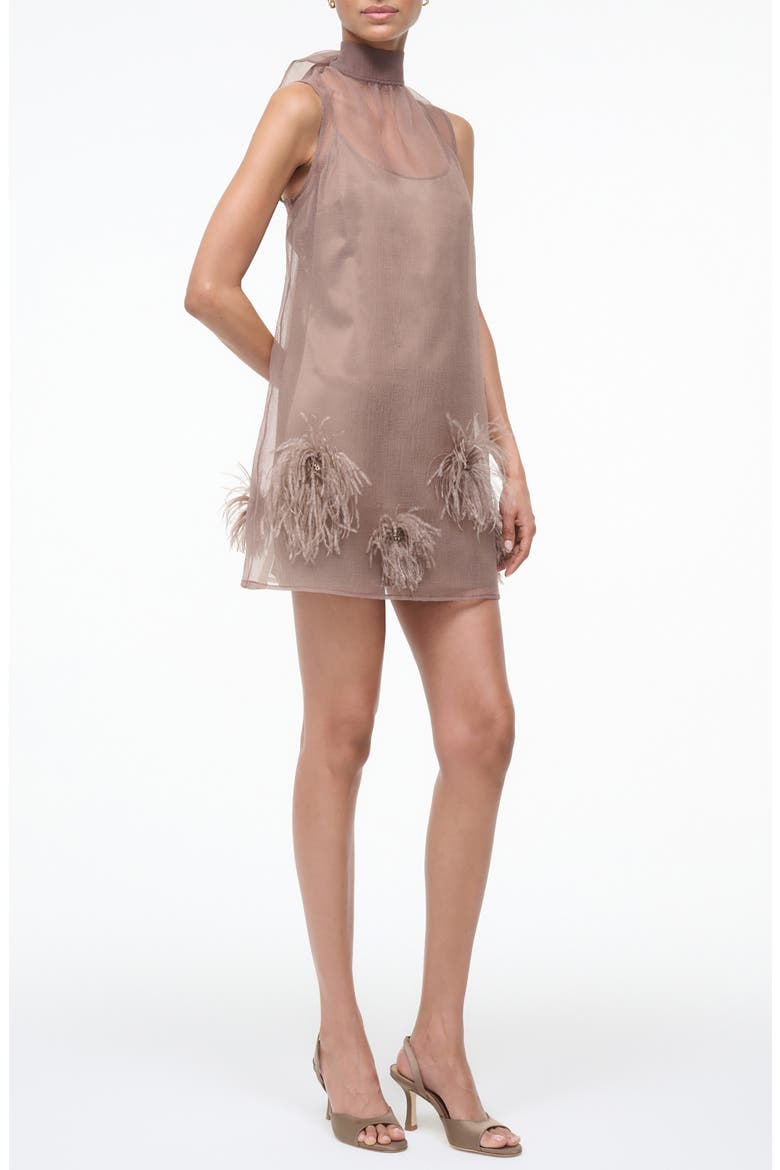 Albee Feather Puff Sleeveless Minidress, Alternate, color, TRUFFLE