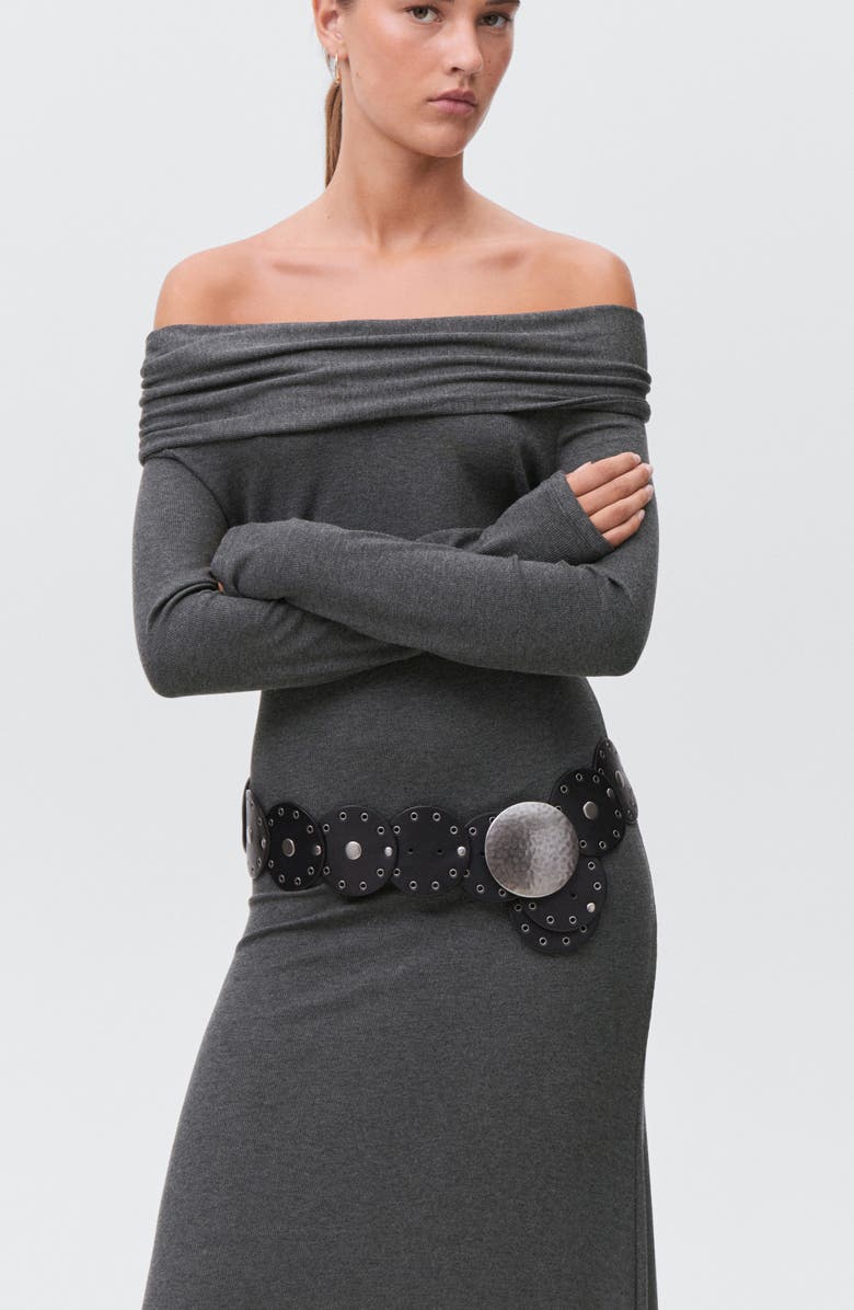 MANGO TEEN Off the Shoulder Sweater Dress, Alternate, color, Grey