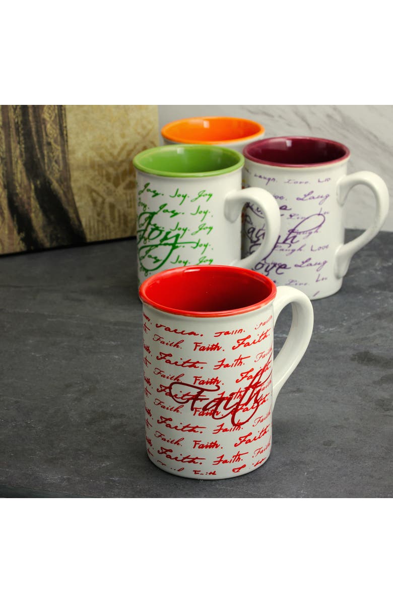 Gibson Home Inspirational Words 16 oz Mug 4 Assorted Designs, Alternate, color, Green