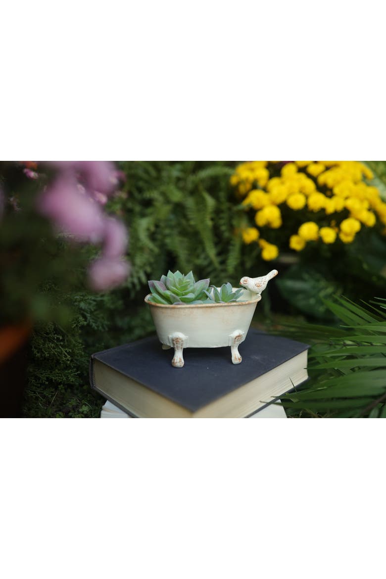 Abeline Bird White Bathtub Mini Planter, Alternate, color, White