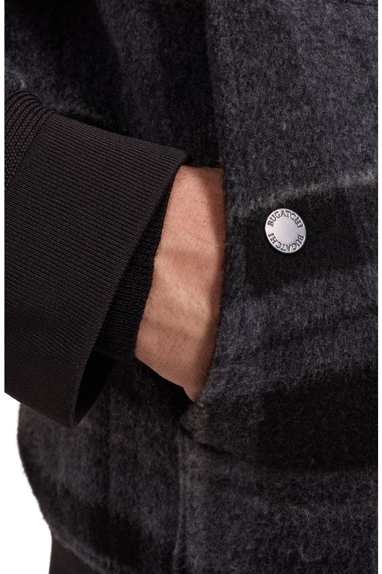 Plaid Wool Blend Blouson Jacket with Faux Shearling Collar, Alternate, color, BLACK
