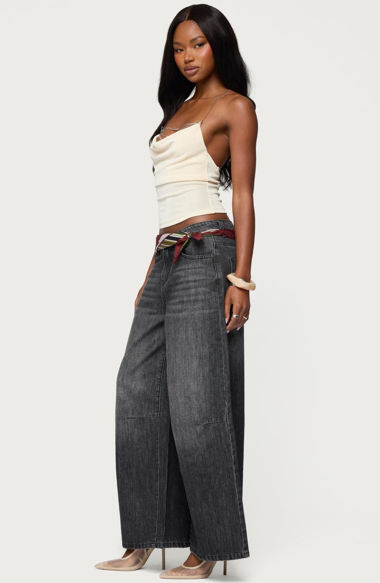 EDIKTED Khloey Plunge Cowl Neck Chain Crop Halter Top, Alternate, color, Champagne