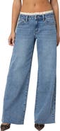 EDIKTED Karlie Lace Trim Low Rise Wide Leg Jeans