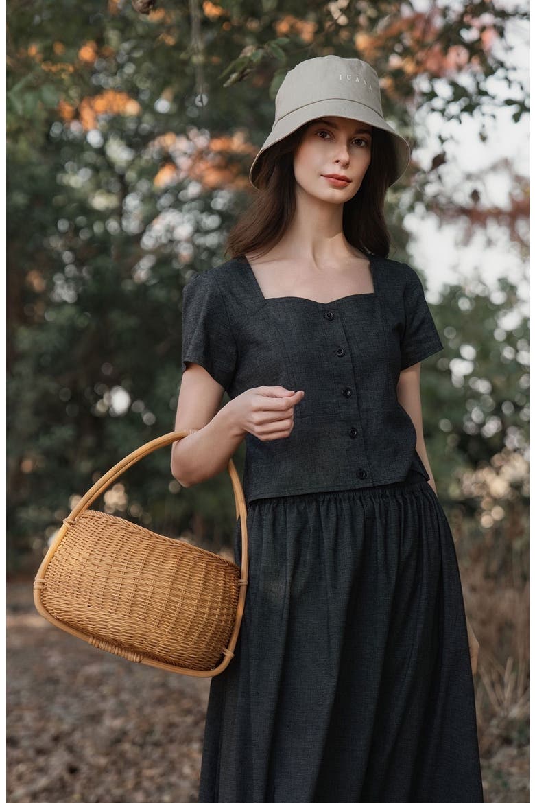 Hemp Blend Button Front Top, Alternate, color, washed black