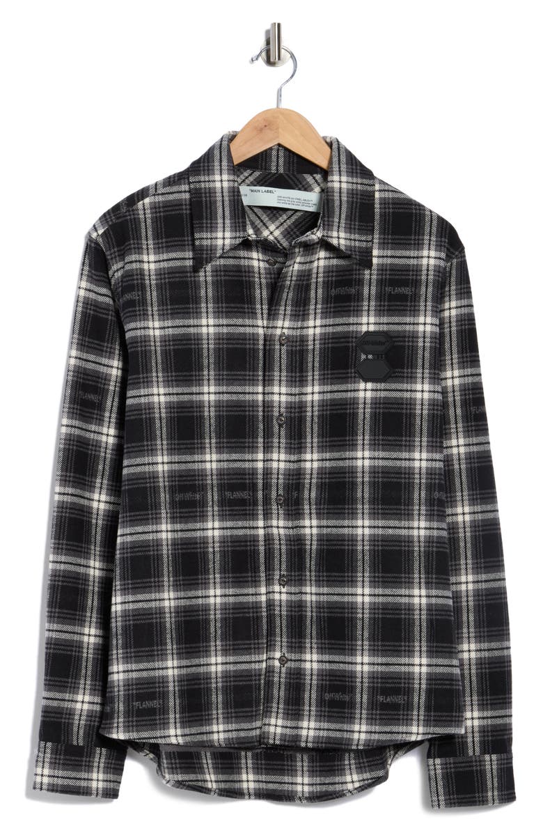 Off-White Stencil Check Flannel Button-Up Shirt, Alternate, color, Multi Color Black And Grey