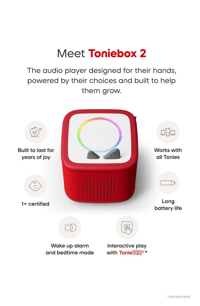 tonies Toniebox 2 with 3-Pack Farm Tonie Audio Characters Bundle, Alternate, color, Red