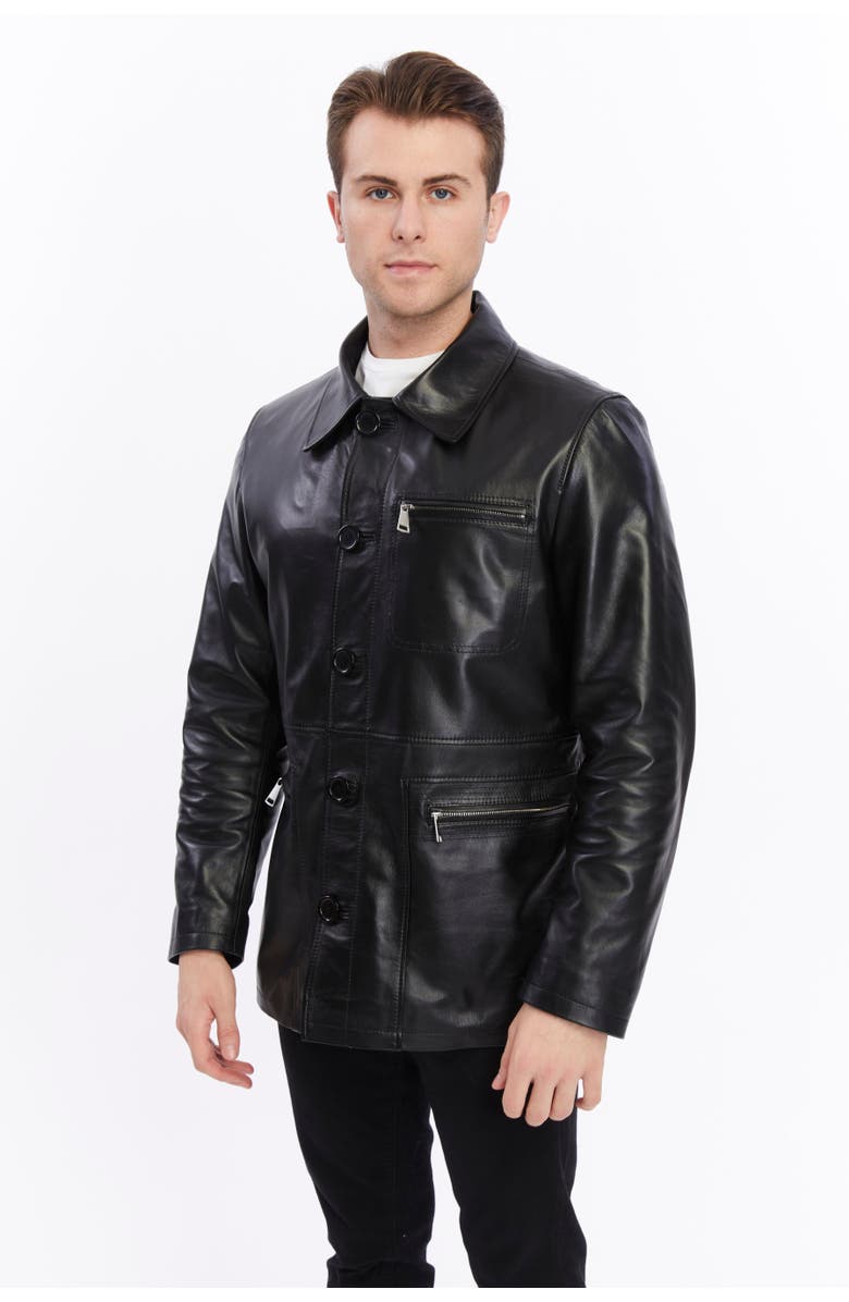 Furniq UK Maximilian Leather Jacket, Alternate, color, Black