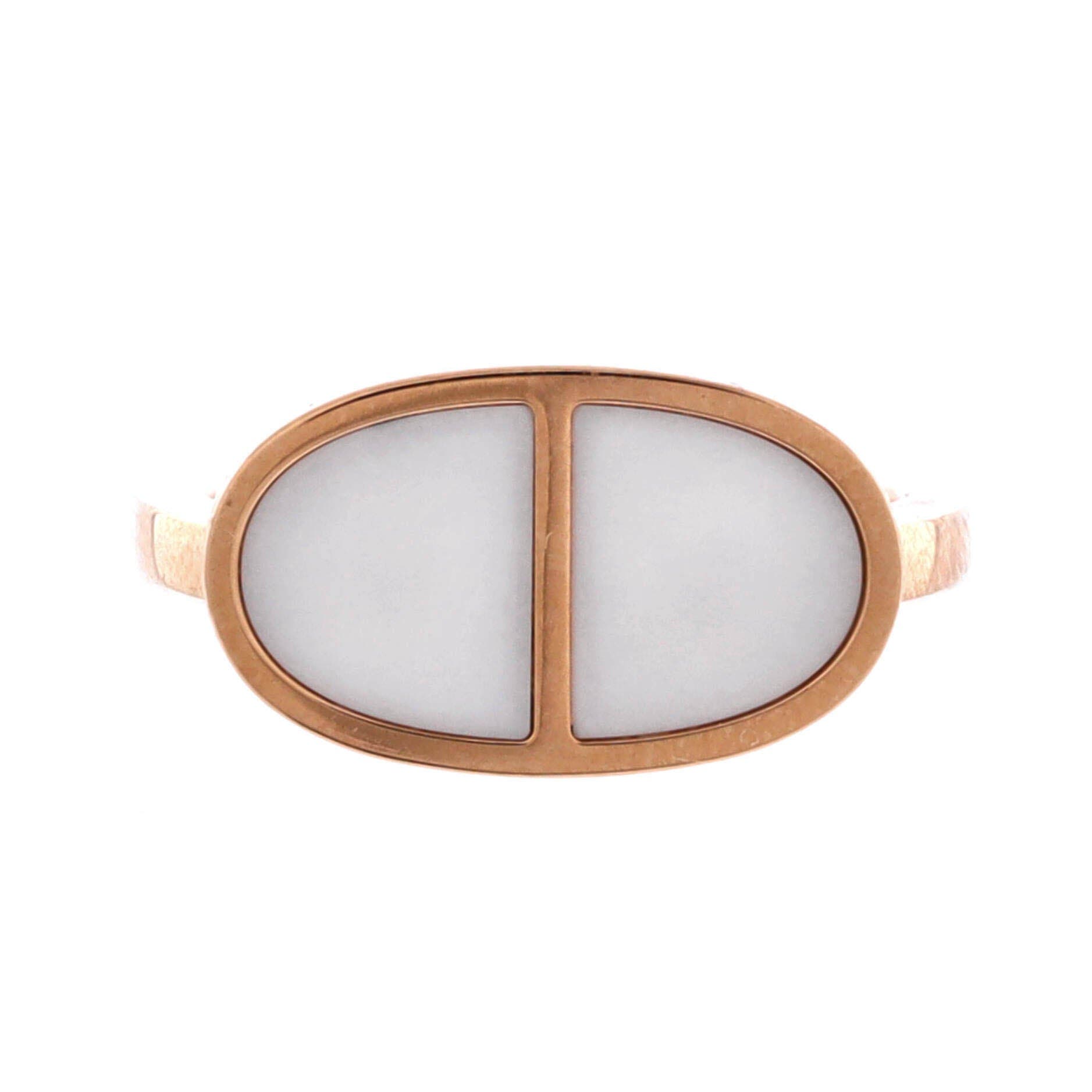 Chaine d'Ancre Verso Ring 18K Rose Gold with Ceramic Small, Main, color, Metallic Gold