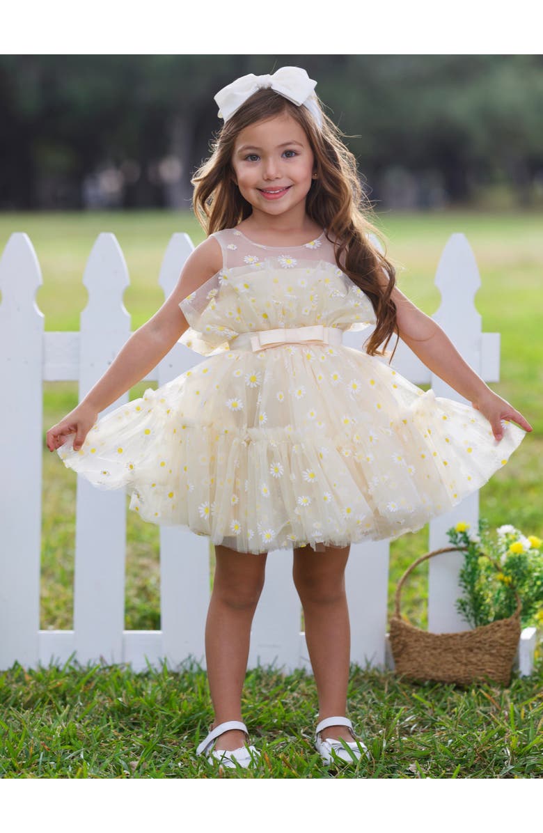 Mia Belle Girls Daisy Embroidered Floral Tutu Dress, Alternate, color, Yellow