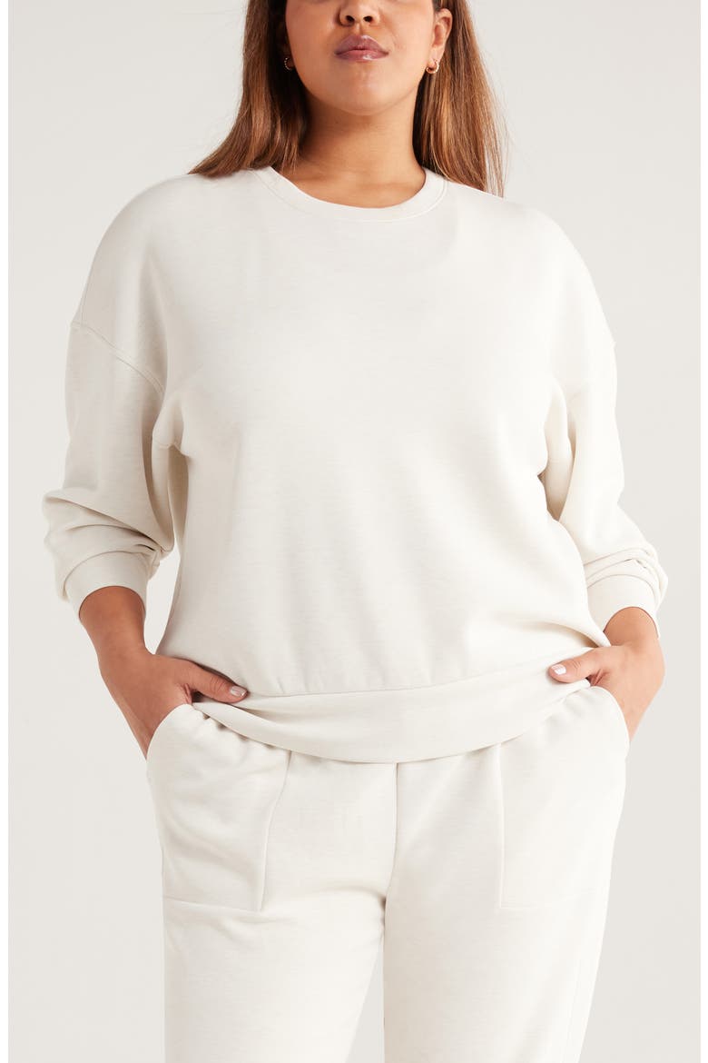 Soft Luxe Boxy Knit Crew Sweatshirt, Main, color, BEIGE IVORY HEATHER