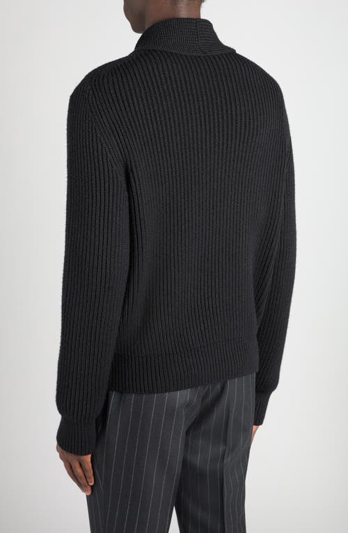Tom Ford Shawl Collar Double-breasted Front Pockets Ribbed Texture In Black