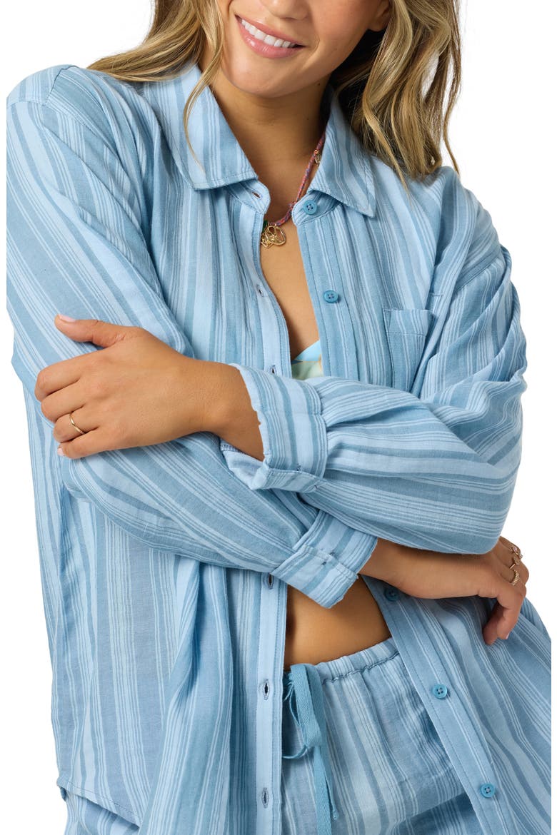 Leni Waves Stripe Cotton Gauze Button-Up Shirt, Alternate, color, CHAMBRAY BLUE