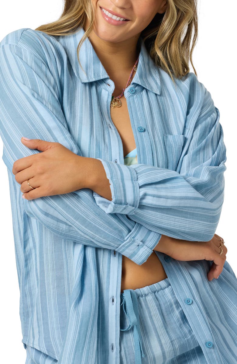O'Neill Leni Waves Stripe Cotton Gauze Button-Up Shirt, Alternate, color, Chambray Blue