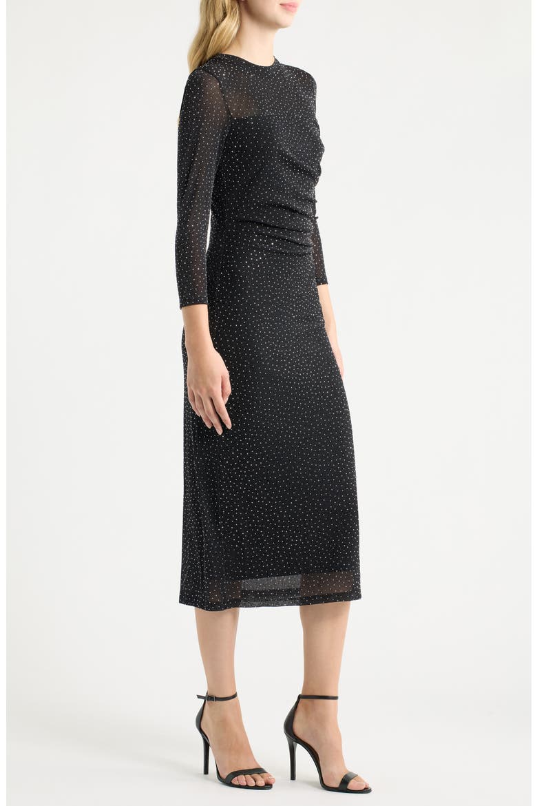 Side Ruched Midi Dress, Alternate, color, ANNE BLACK / SILVER