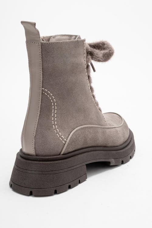 Forever & Always Shoes Mina Leather Combat Boot In Gray