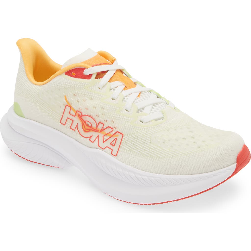 Hoka Mach 6 Running Shoe In White/lettuce