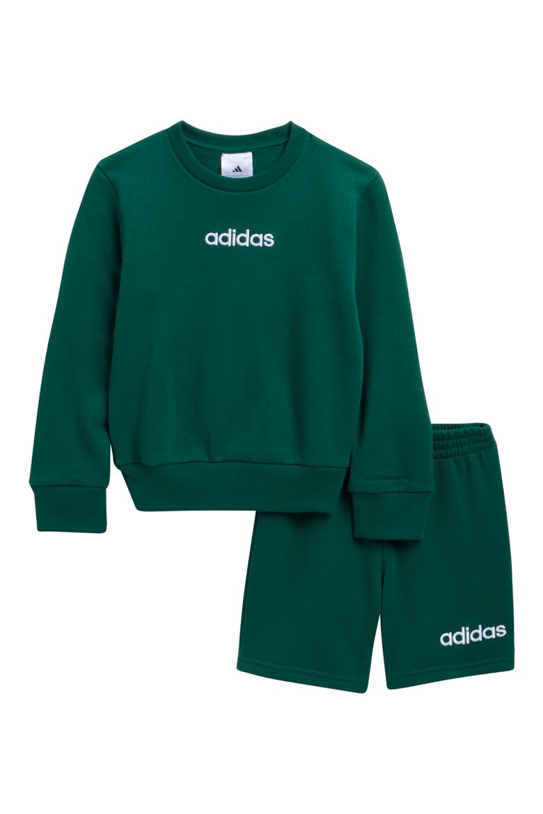 Kids' Fleece Crewneck Sweatshirt & Shorts Set, Main, color, COLLEGIATE GREEN