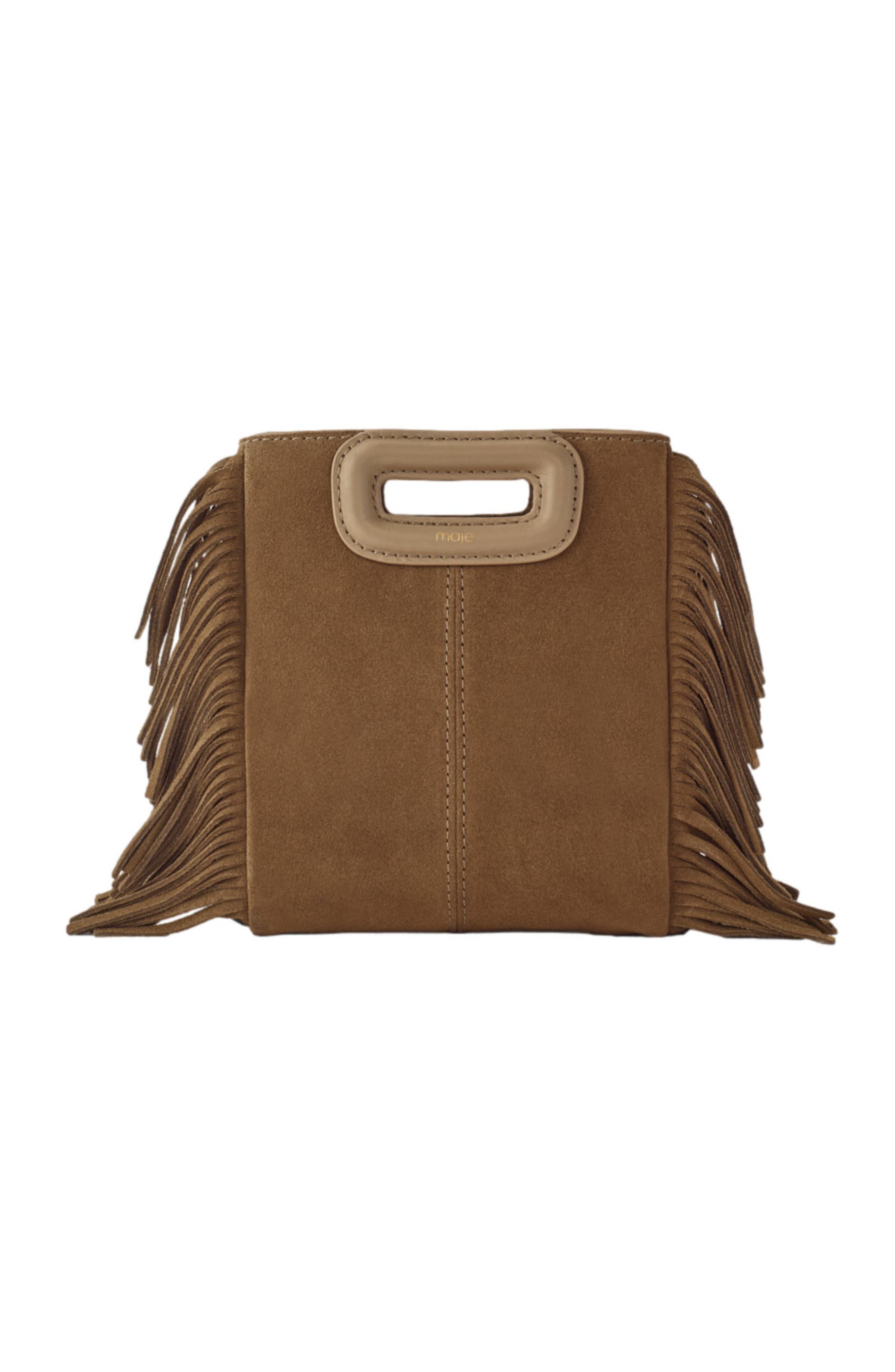 maje M mini bag in suede leather, Main, color, Camel