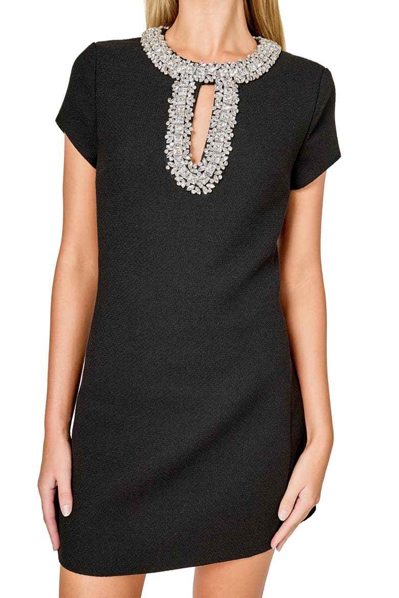 Embellished Shift Minidress, Alternate, color, BLACK