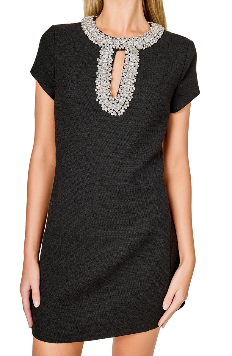 Endless Rose Embellished Shift Minidress, Alternate, color, Black
