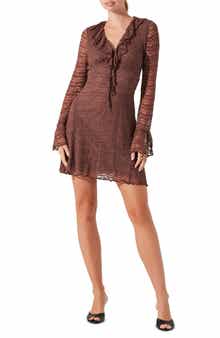 ASTR the Label Ruffle Long Sleeve Stretch Lace Minidress