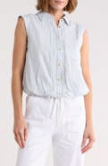 Democracy Cap Sleeve Bubble Hem Cotton Seersucker Top