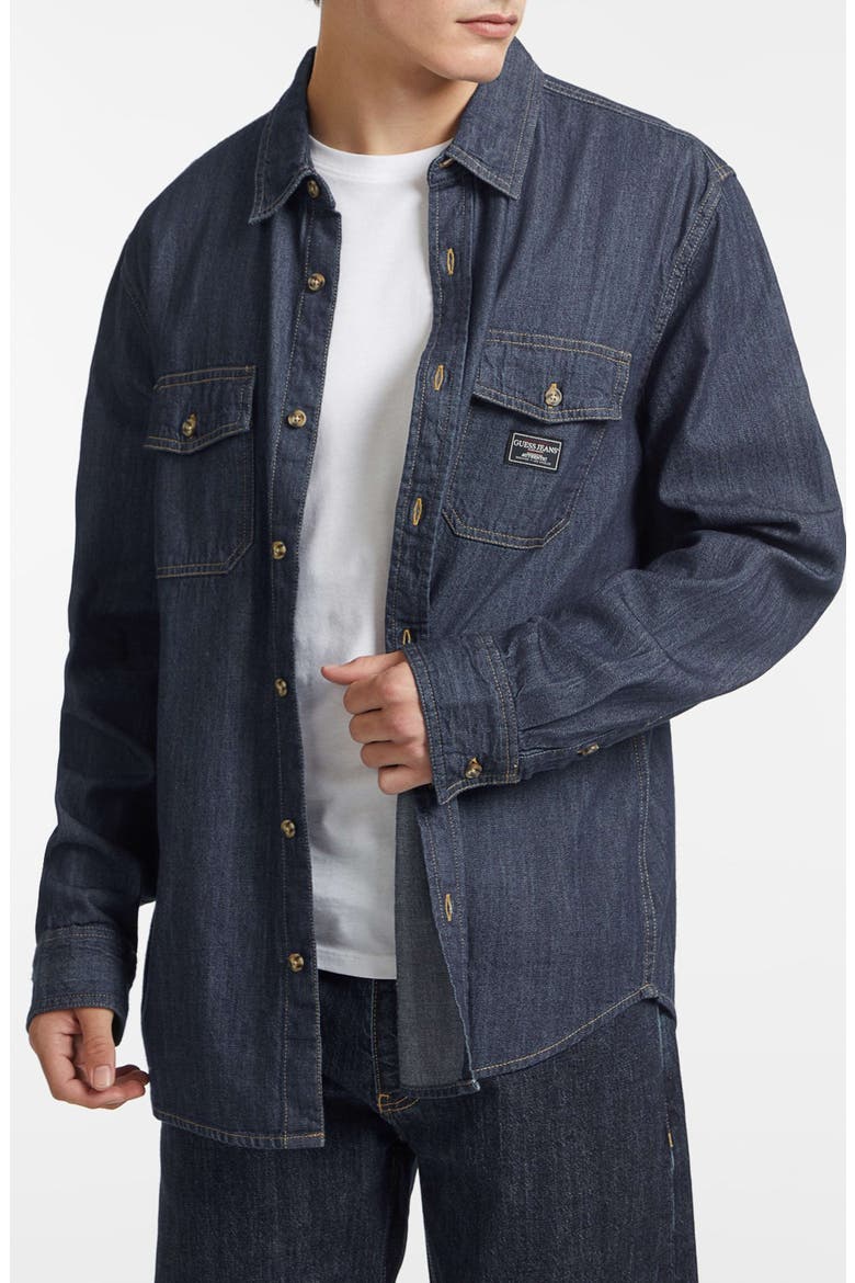 Regular Fit Denim Button-Up Shirt, Main, color, NAVY