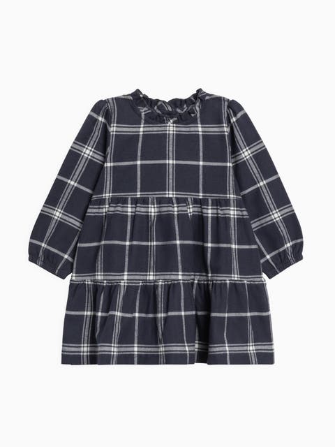 Neela Organic Flannel Ruffle Neckline Long Sleeve Dress (Toddler & Little Kids)