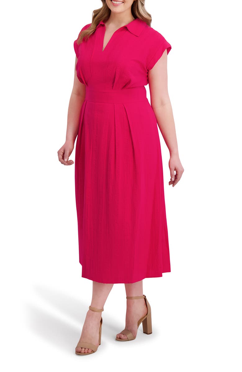 Kensie Pleated Cotton Maxi Dress, Alternate, color, Pink