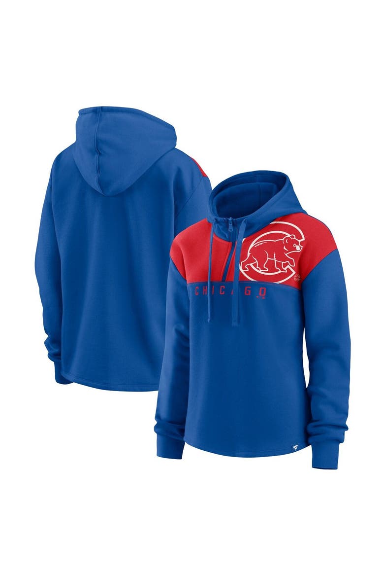 Women's Fanatics Branded Royal Chicago Cubs Iconic Overslide Color-Block Quarter-Zip Hoodie, Main, color, Royal