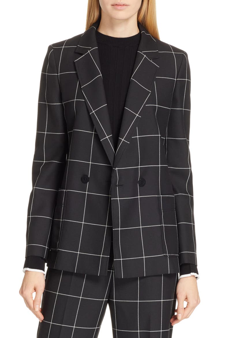 Ajanisa Windowpane Jacket, Main, color, BLACK