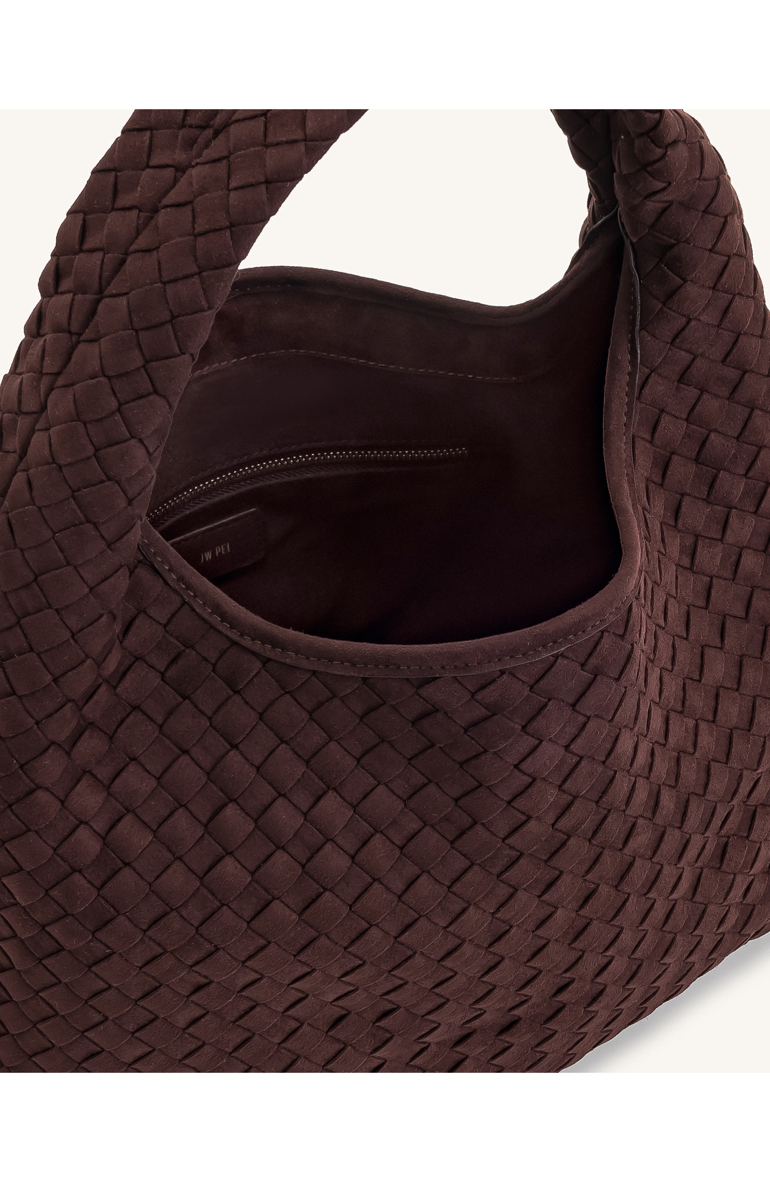 JW PEI Laura Woven Faux Suede Shoulder Bag, Alternate, color, Dark Brown