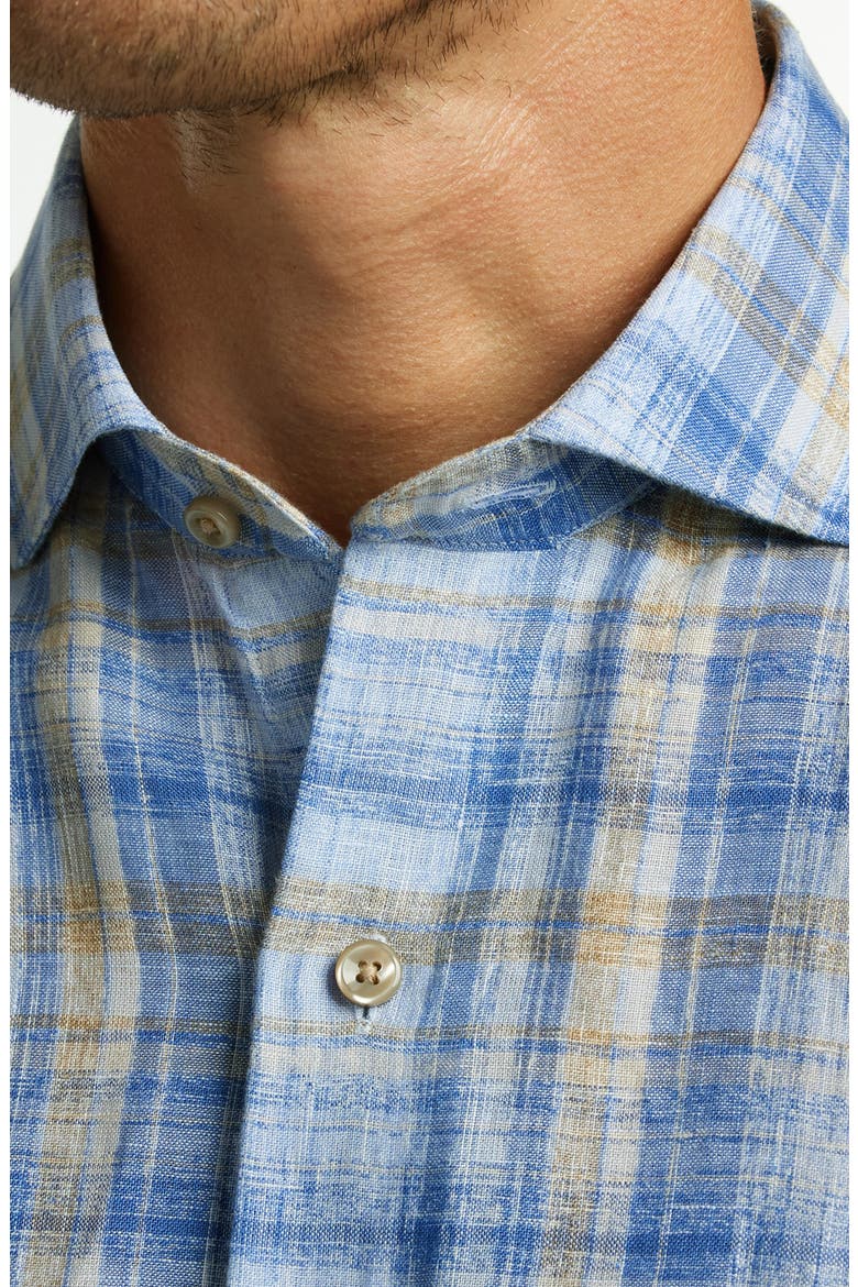 Linen Check Sport Shirt, Alternate, color, BLUE/ DUNE