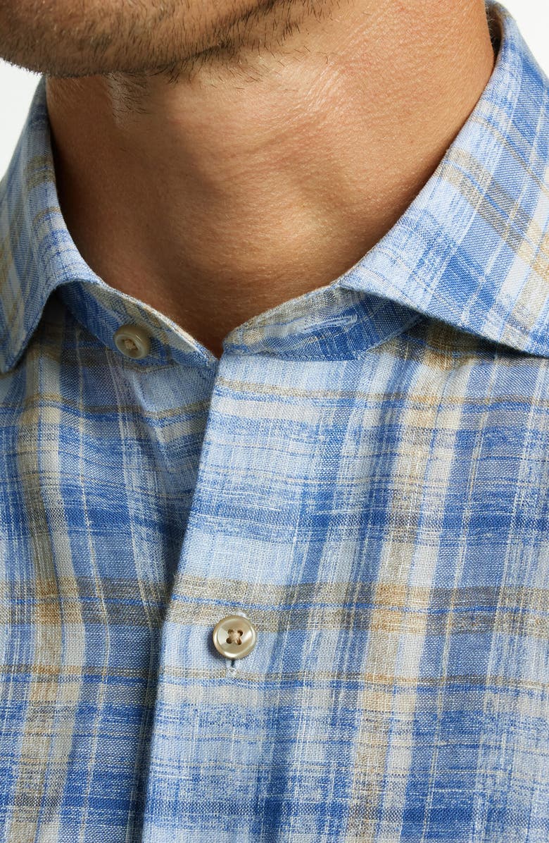 David Donahue Linen Check Sport Shirt, Alternate, color, Blue/ Dune