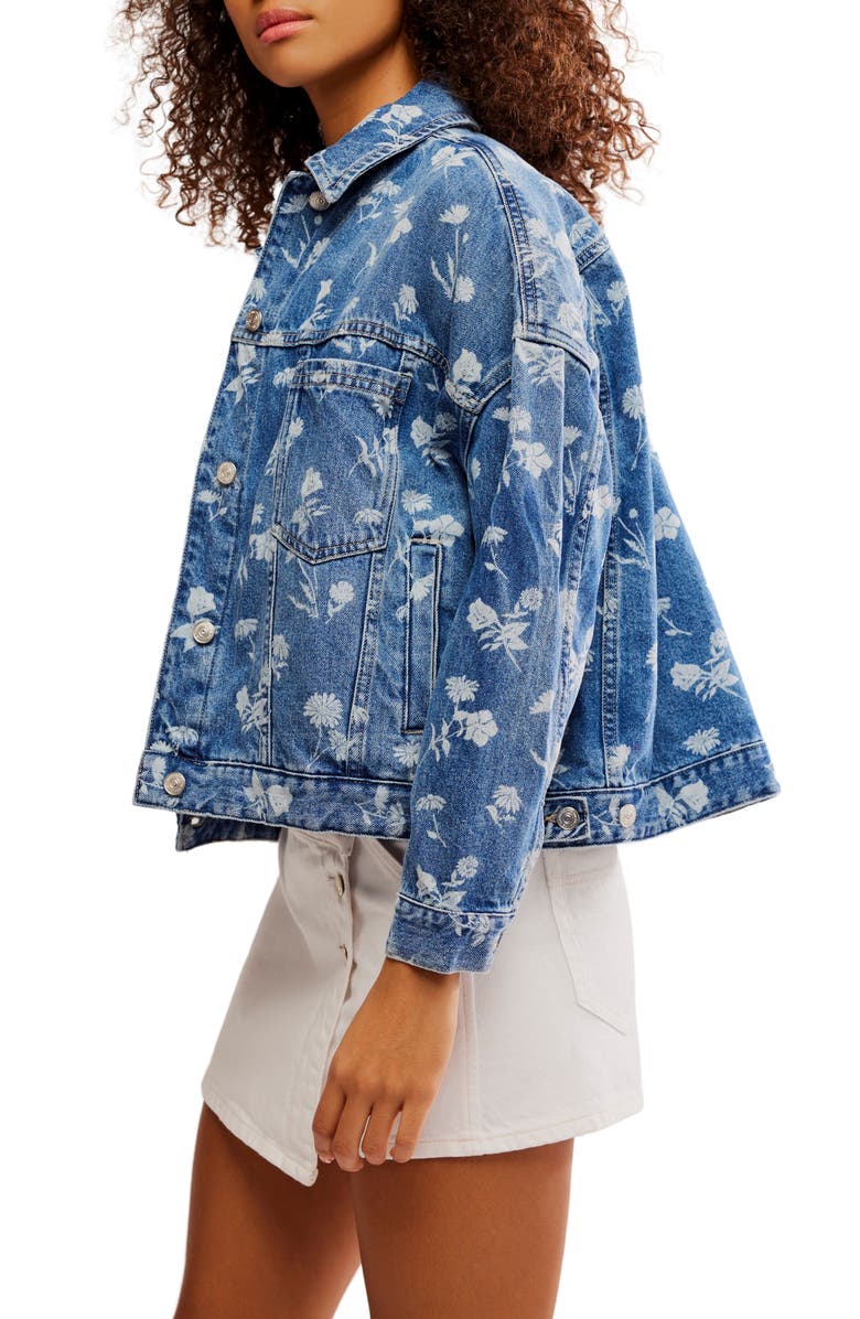 Free People Opal Floral Swing Denim Jacket, Alternate, color, Fallen Daisy