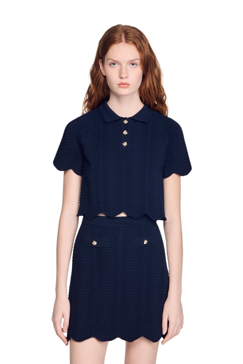Decorative knit polo-neck sweater, Main, color, Navy blue