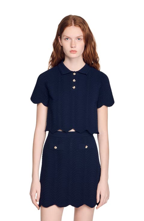 Decorative knit polo-neck sweater