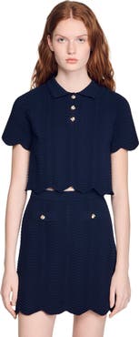 SANDRO Decorative knit polo-neck sweater