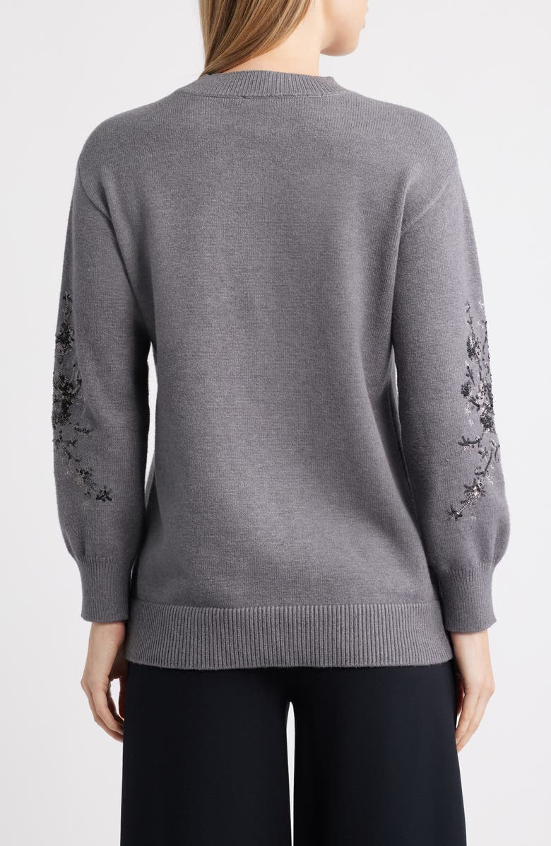 Anne Klein Sequin Floral Crewneck Sweater, Alternate, color, 