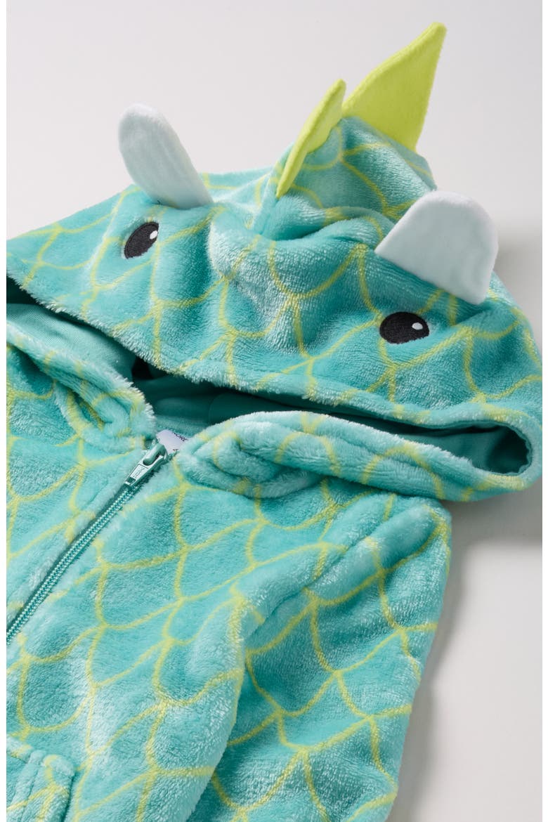 Kids' Hooded Fleece Sleeper Romper, Alternate, color, GREEN DRAGON SCALE
