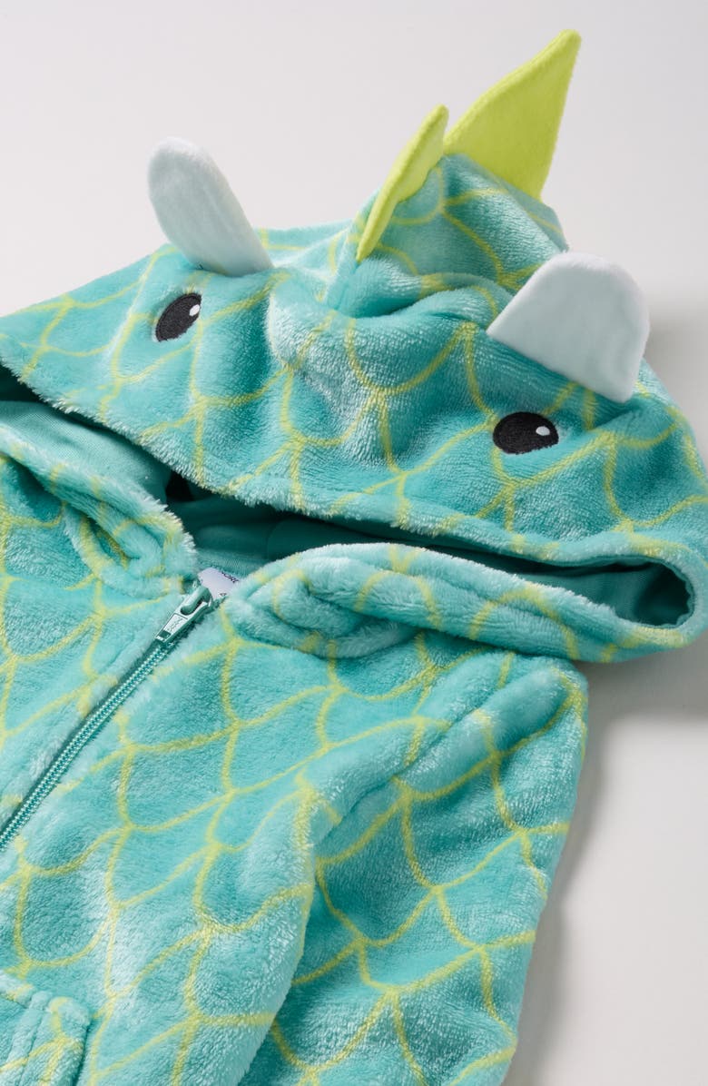 Nordstrom Kids' Hooded Fleece Sleeper Romper, Alternate, color, Green Dragon Scale