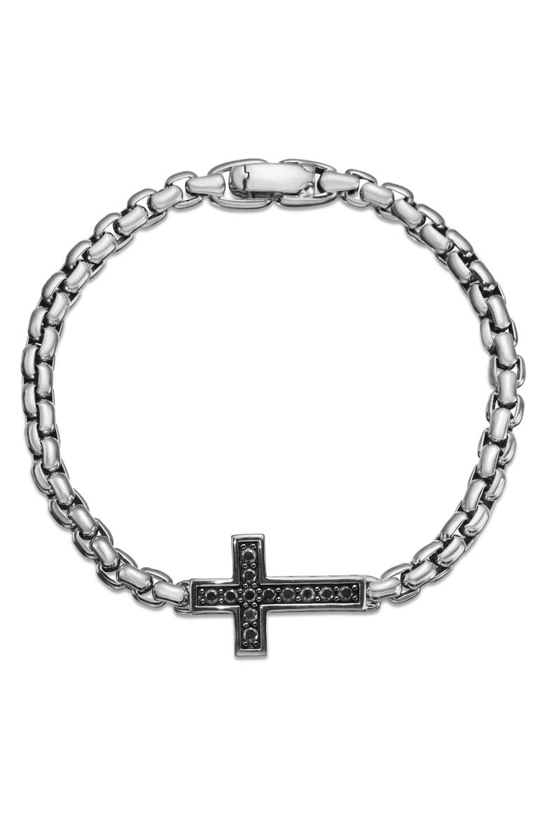 Cross Station Bracelet in Sterling Silver with Black Diamonds, Alternate, color, BLACK/ SILVER
