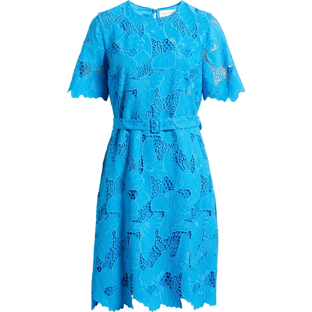 Elie Tahari The Clover Belted Butterfly Lace Dress